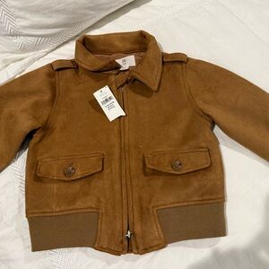 Kids Bomber Jacket - Brown Faux Suede